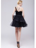 One Shoulder Black Lace Tulle Amazing Bridesmaid Dress